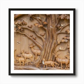 Wood Carving Of The Forest Art Print