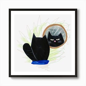 Black Cat In Mirror Art Print