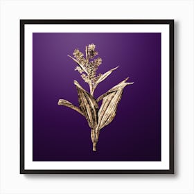 Gold Botanical False Helleborine on Royal Purple Art Print