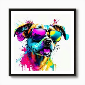 Colourful Dog Sunglasses (7) Art Print