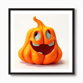 Bright Orange Cartoon Funny Ghost Plasticine Halloween Pumpkin Art Print