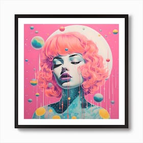 Risograph Style Surreal Illustration, Celestial Candy Colours 3 Art Print