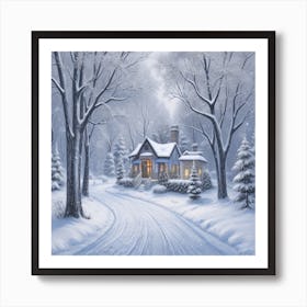 Winter Cottage In The Woods Art Print