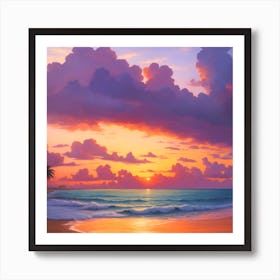 BEAUTIFUL SUNSET ON BEACH OIL COLORS Art Print