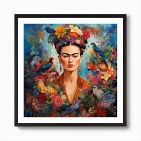 Frida Kahlo on Blue Art Print