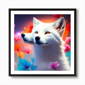 Wolf And Flowers Art Print