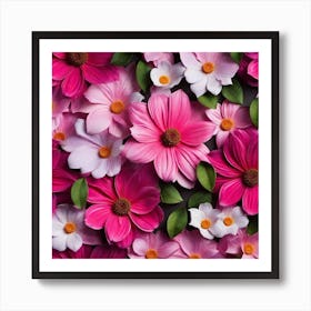 Pink Flowers On A Black Background 1 Art Print