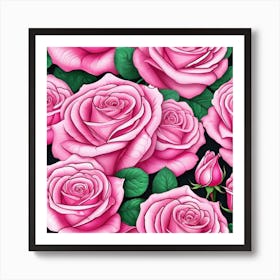 Pink Roses Seamless Pattern 7 Art Print