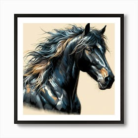 Black Horse Drawing Art Print