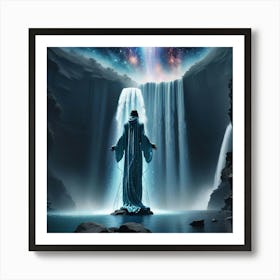 Man Standing In Front Of A Waterfall Art Print