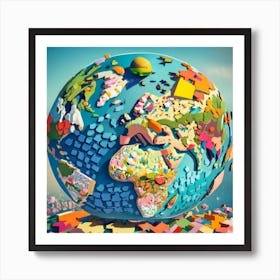 Create The Earth Image Of A Colourful Puzzle Mos (1) Art Print