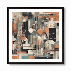 A Mixed Media Artwork Combining Found Objects And Geometric Shapes, Creating A Minimalist Assemblage (2) Art Print