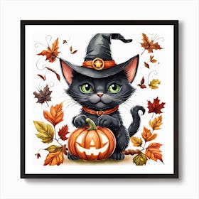 Cute Cat Halloween Pumpkin (59) Art Print