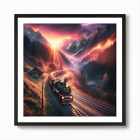 Steam Train Through The Mountains Art Print