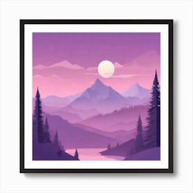 Misty mountains background in purple tone 64 Art Print