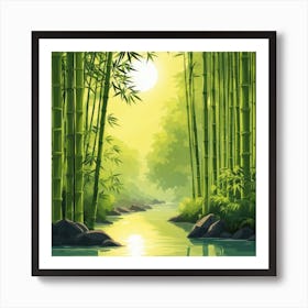 A Stream In A Bamboo Forest At Sun Rise Square Composition 302 Art Print