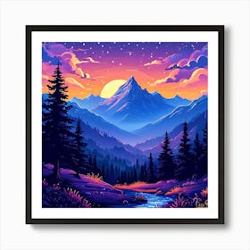 Mountain Sunset art print Art Print