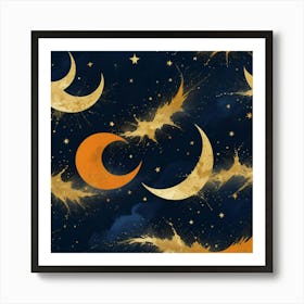 Moon And Stars Seamless Pattern Art Print