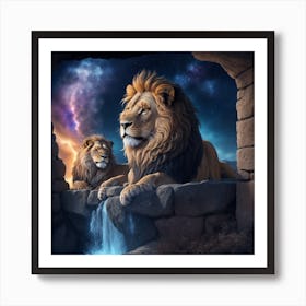 Lions In Cave Art Print