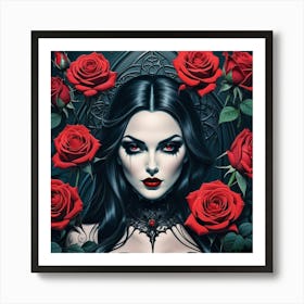 Gothic Girl With Roses 3 Art Print