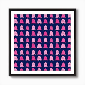 Pink Ghosts on Navy Blue Art Print