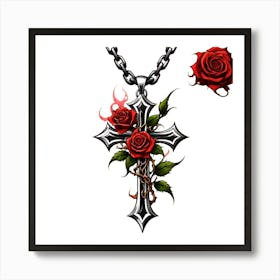 Cross With Roses Art Print