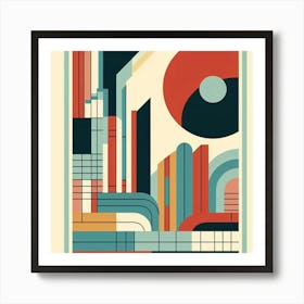 Retro Inspired Geometric Abstract Art With Bold Colors And Clean Lines, Style Mid Century Modern Art 3 Art Print