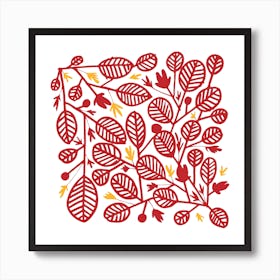 Red And Yellow Leaves Square Art Print