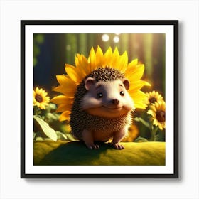 Hedgehog With Sunflowers 1 Art Print