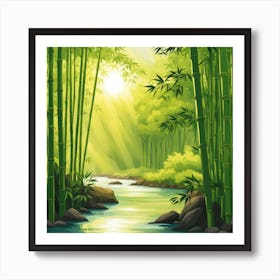 A Stream In A Bamboo Forest At Sun Rise Square Composition 116 Art Print