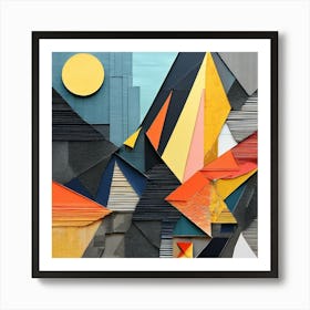 Create A Mixed Media Piece Using Abstract Shapes Cut From Colored Paper Overlaid With Charcoal Art Print