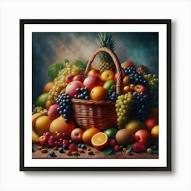 An Ultra Detailed Hyperrealistic Digital Painting Of A Fruit Basket With Impeccable Attention To Textures, Surfaces, And Lighting To Give Depth, Dimension, And Photoreal Look 1 Art Print