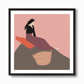 Woman Sitting On A Hill Art Print