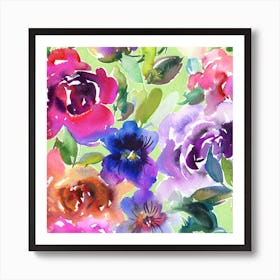 Pink, Blue, Peach Flowers Art Print