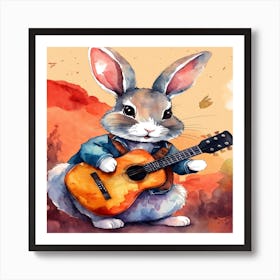 Rabbit Playing Guitar Art Print