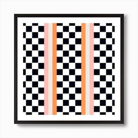 Checkerboard Pink and Orange Stripes Art Print