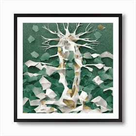 Vector Art, Human Greed Vs Need, heart, paper tree, green background, paper cut-out tree, paper cut-out heart, tree heart, decorative tree, creative tree, crafted tree, crafted heart, paper art, eco-friendly Art Print