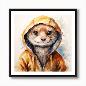 Watercolour Cartoon Mongoose In A Hoodie 2 Art Print