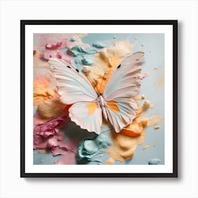 Butterfly On A Blue Background Art Print