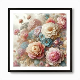 A Breathtakingly Detailed, Ultra High Resolution Illustration Of Exquisite Flowers As Wallpaper Art 1 Poster