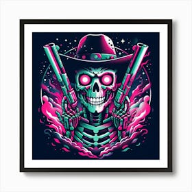 Skeleton With Guns Art Print