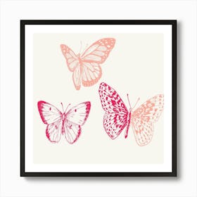 Butterflies On A White Background Art Print