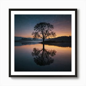 Landscape Tree Reflected Reflection Background Art Print