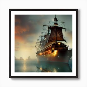 Pirate Ship In The Sea Art Print