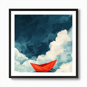 Paper Boat In The Clouds Art Print