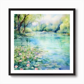 Reflets d'Azur: Reflective Brushstrokes of Spring Art Print