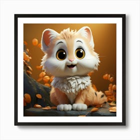 Cute Cat In Autumn Leaves Art Print