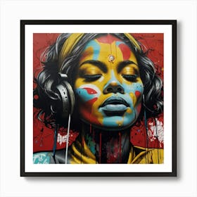 Woman Listening To Music Art Print