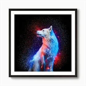 Firefly Powerful, Glowing, Full Body, Wolf, Blue Sparks, Red Sparks, Rain Decorations, Majestic, Vib (3) Art Print