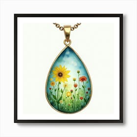 Topaz Pendant, Watercolor, Vibrant Spring Meadow 1 Art Print